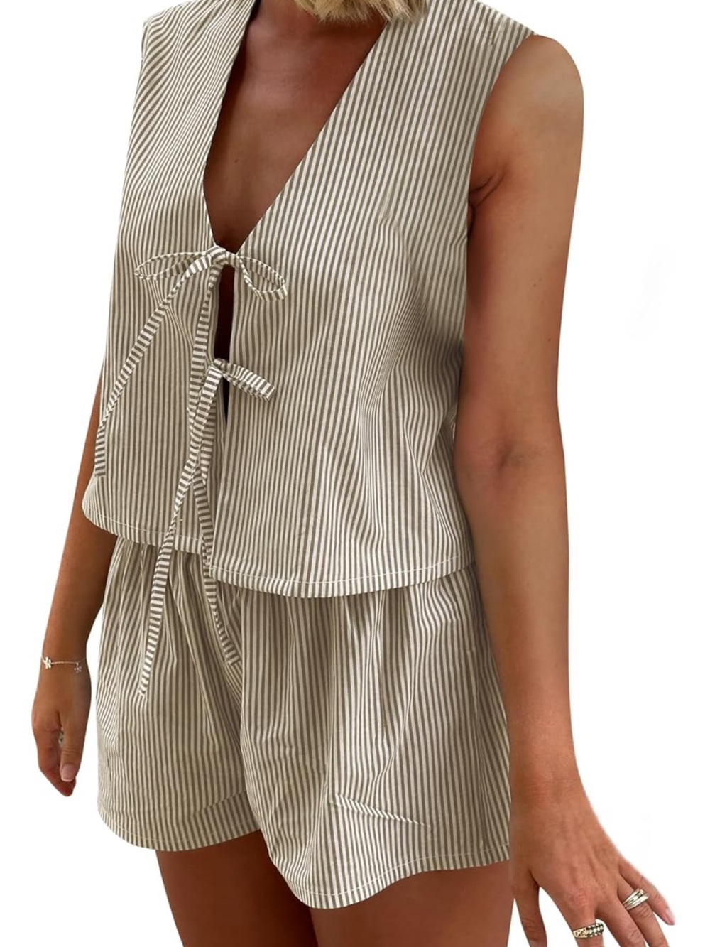 Women’s Amazon Lounge Set - Size Medium - Striped Khaki